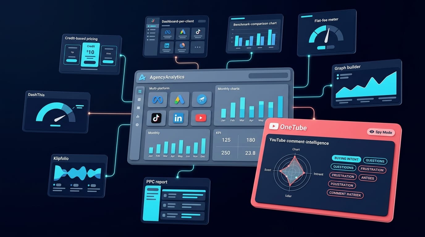 Hero illustration for AgencyAnalytics Alternatives for YouTube Agencies in 2026